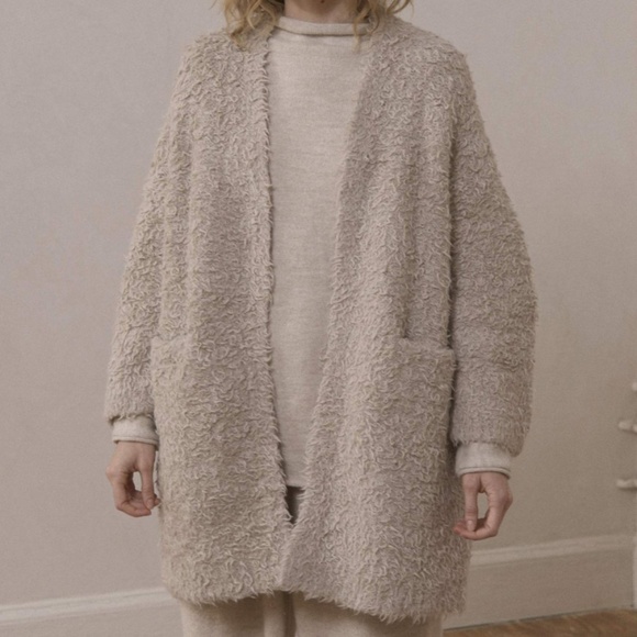 Lauren Manoogian Sherpa Cardigan, Coat, Taupe, Beige, One Size (OS) - Picture 1 of 6